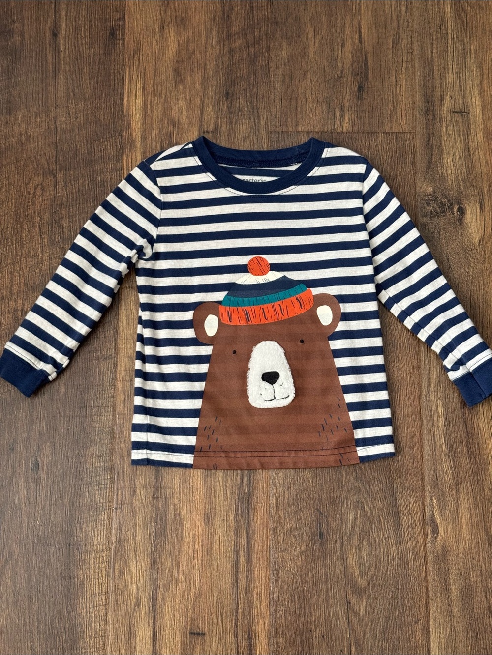 Carter's Navy and White Striped Long-Sleeve Bear Graphic Tee, Size 18M